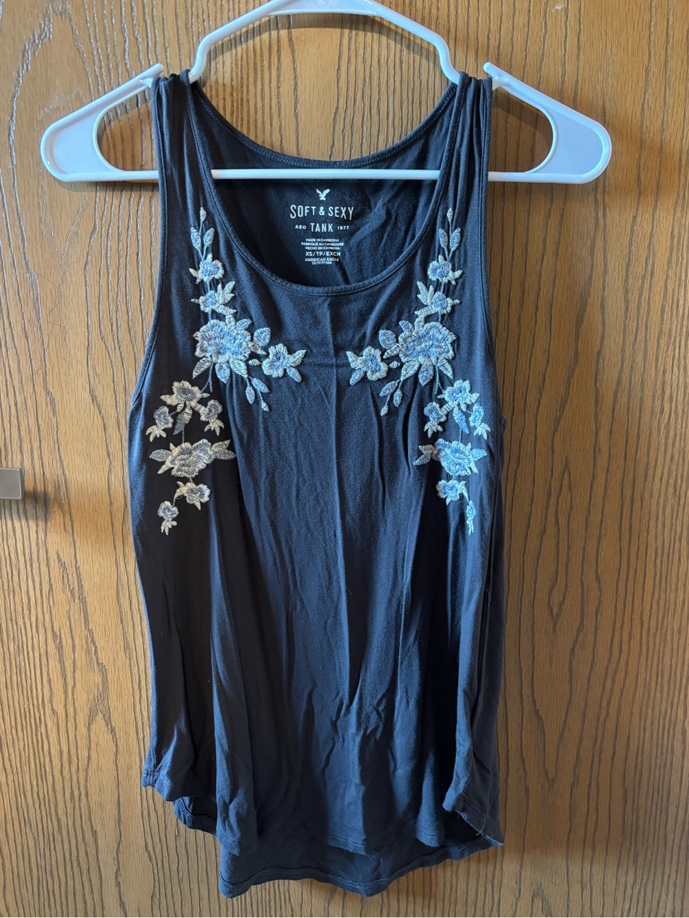 American Eagle Outfitters Navy Tank Top with Floral Embroidery
